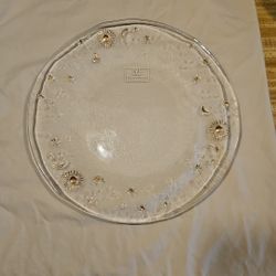 Hand Painted Clear Glass Celestial Moon, Stars, Sun Plate Made in Italy 13.5"