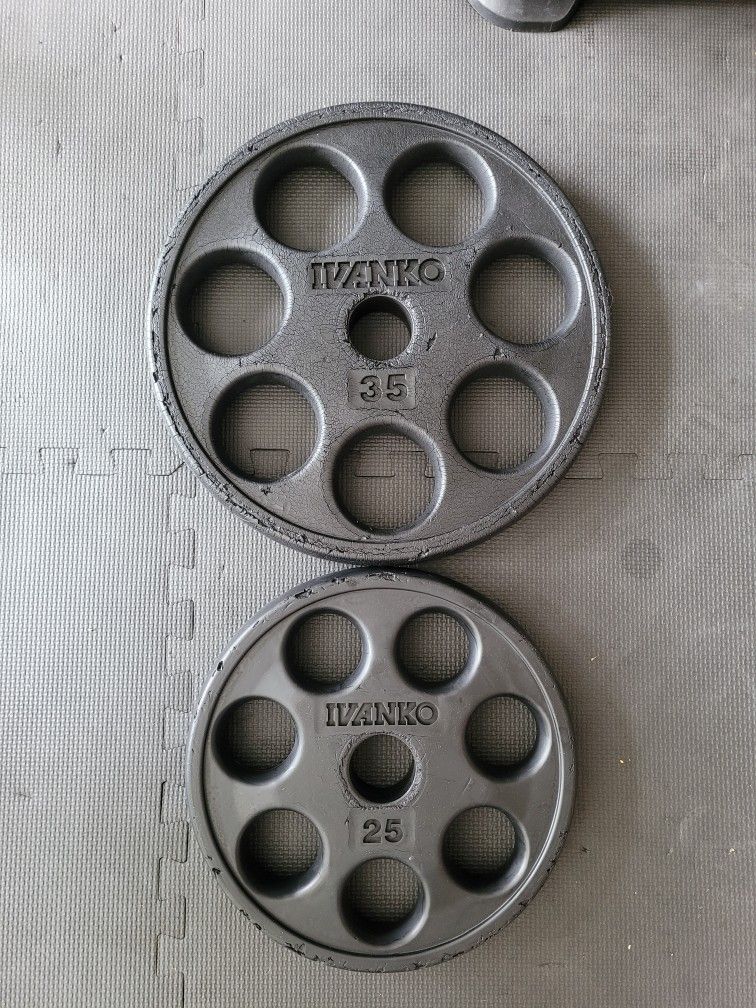 IVANKO Olympic Weight Plates (1x25Lb and 1x35Lb) for $40 Firm (Walnut 91789)