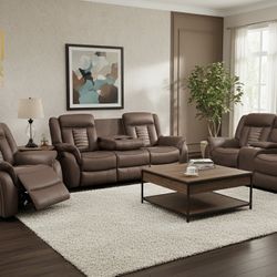 NEW LIVING ROOM RECLINING LEATHER SET ON SALE!