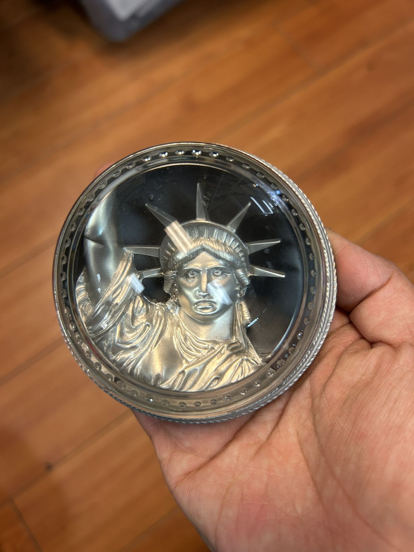 Signed Vintage Pewter Paperweight Statue Of Liberty. Charlie Hill
