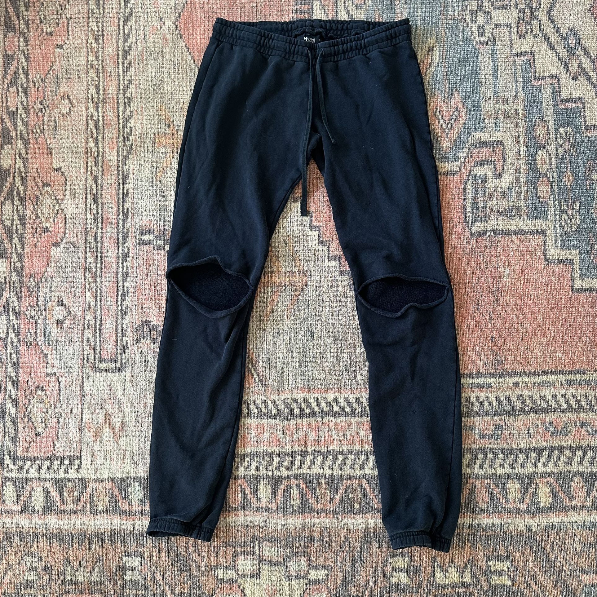 Michael Lauren Black Ripped Low-Rise Joggers