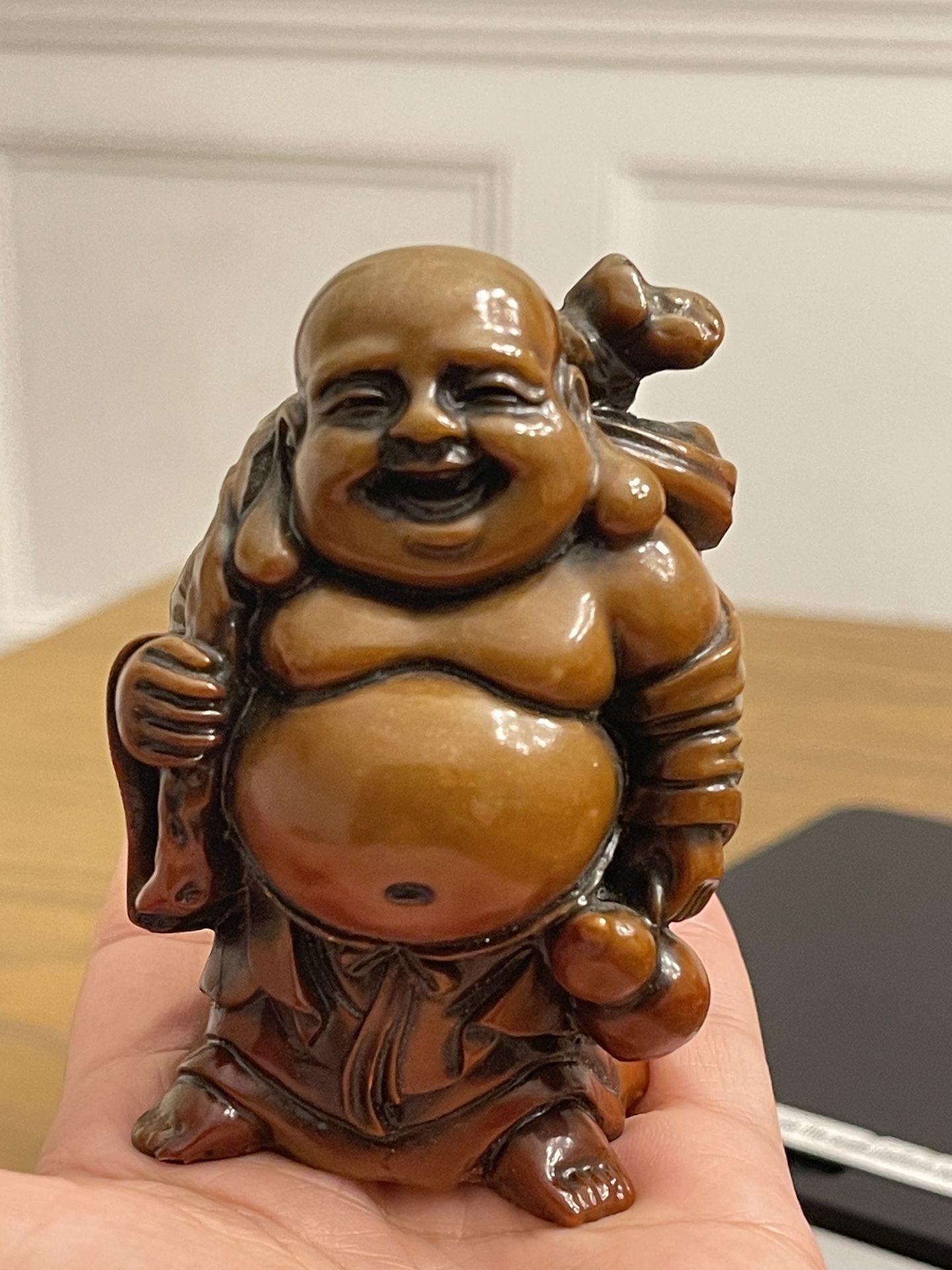 China  Collect  BROWN RESIN Laughing Buddha Happy Figurine 3 ” tall