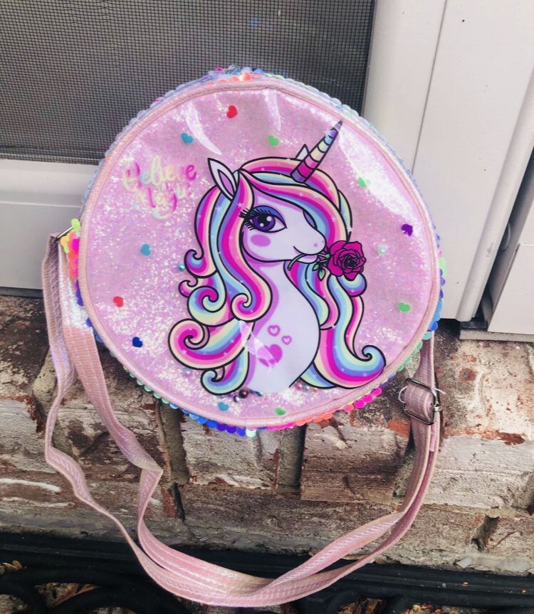 “Believe in Magic” Girls Sparkly Unicorn Backpack/Purse