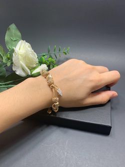 18K Gold Plated Austrian Crystal Rhinestone Star Love Heart Charm Bracelet