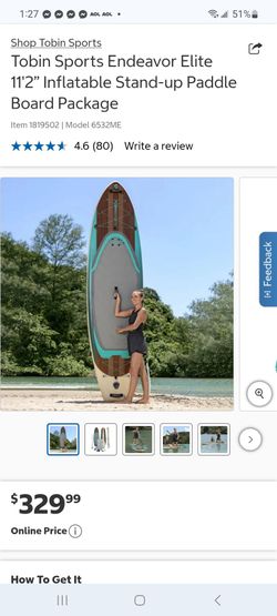 Tobin Sports Endeavor Elite 11'2” Inflatable Stand-up Paddle Board Package $250