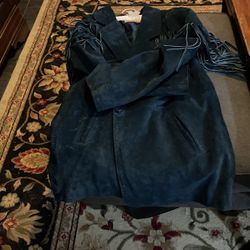 Womans Blue/Green Leather Fringed Jacket Size Large