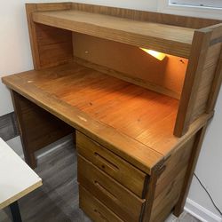 Vintage Desk With Hutch, Light And Tack Board 