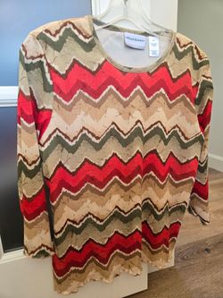 Womens Alfred Dunner Chevron Scalloped Hem Lined Blouse Size SP (Petite) Preowned