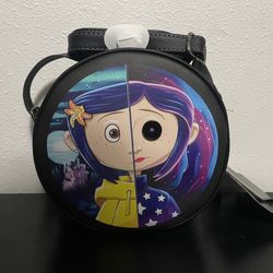 Loungefly Coraline Split Face Raincoat and Button Eye Crossbody Bag