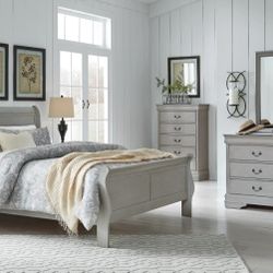 ✪✪ KORDASKY GRAY 5PC.-DRESSER MIRROR CHEST QUEEN SLEIGH BED ✪✪