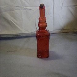 12-in Glass Bottle Orange With Raised Design On Front And Back With Cork