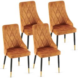 Modern Home Kitchen Chairs Set of 4, Elegant Velvet Accent Chairs High Back Side Chair Upholstered Living Room Chairs Armless with Metal Legs