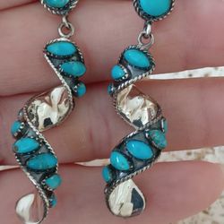 Sterling Silver 925- Turquoise Swirl Earrings