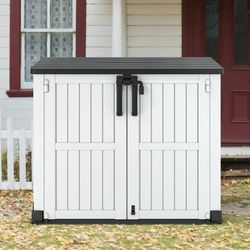 NEW-36 cu ft Horizontal Durab Resin Outdoor Storage Shed,Weather Resistant Tool Shed,Waterproof with Lockable Doors & Air Vent for Trash Cans, Garden 