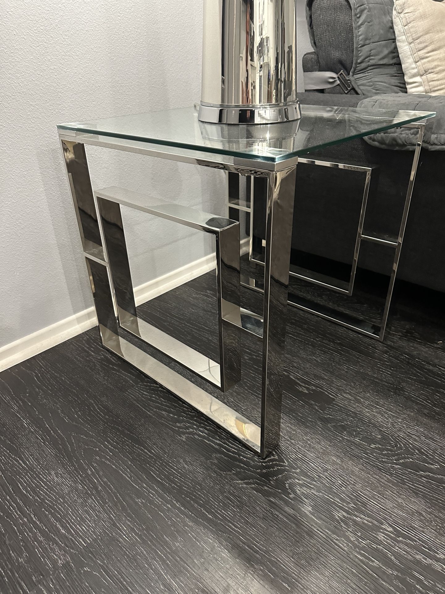 Modern Glass/Silver End Table (2x)