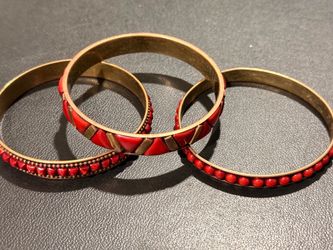 Set of 3 Red and Gold Bangle Bracelets