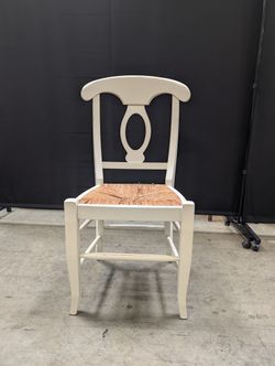 Charming White Wood Chair with Woven Rush Seat