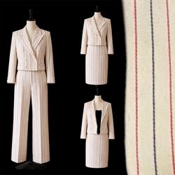 VTG Saint Laurent Rive Gauche Pinstripe Wool 3-Piece Suit Set Jacket Skirt Pants