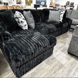 Black Custom Plush Corduroy Sectional 