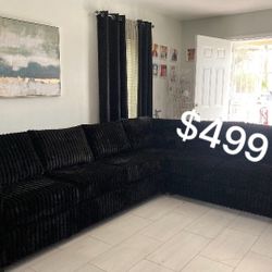 Gorgeous!! 4-Pc Fur-Like Black Jumbo Corduroy Sectional Sofa