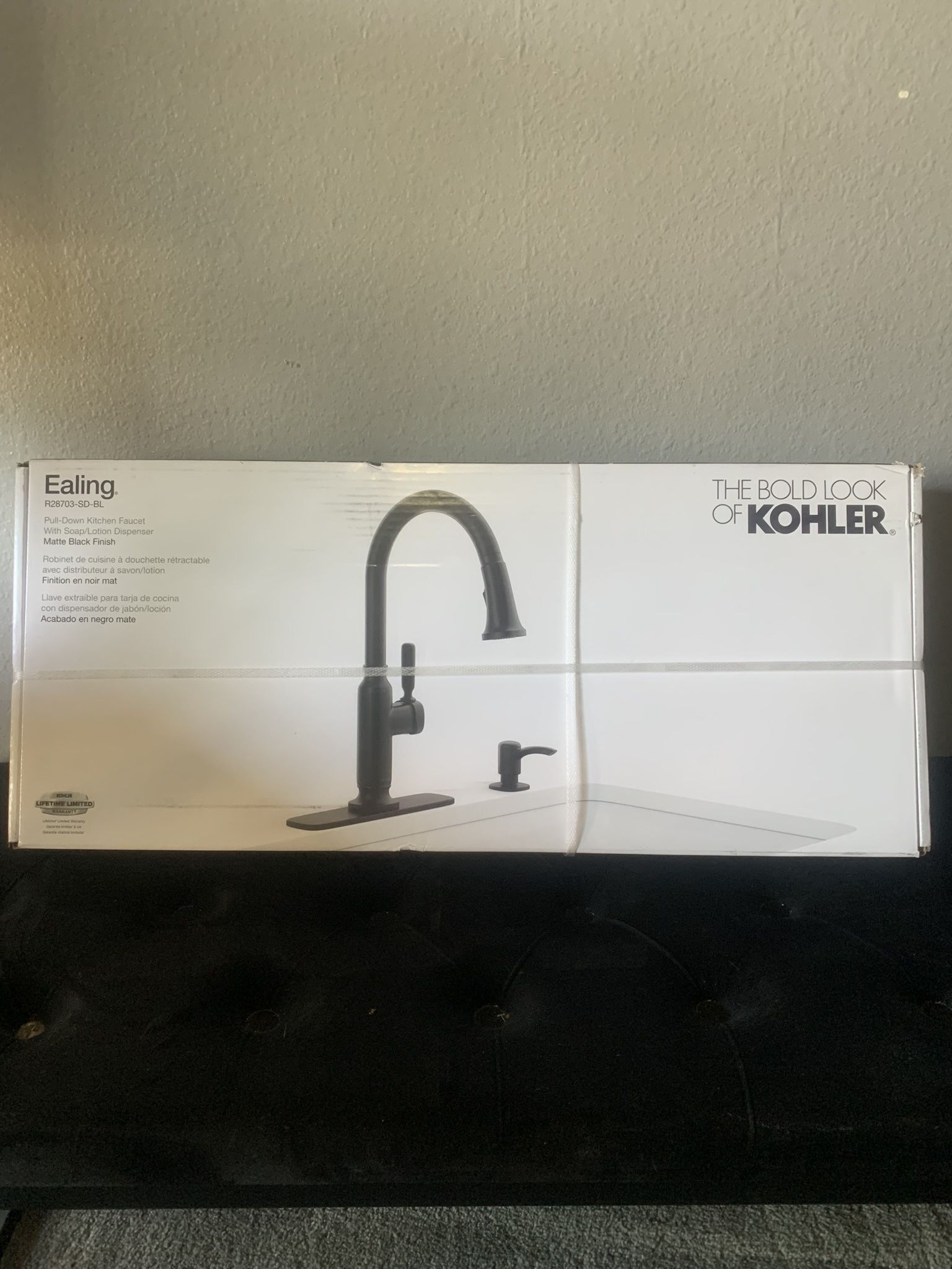KOHLER Ealing Matte Black Single Handle Pulldown Kitchen Faucet with