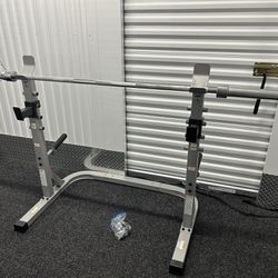 Olympic Bar, Weights, & Squat/Bench Rack