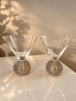 Elegant Swarovski Crystal Martini Glasses – Set of 2 – Rhinestone Ball Base