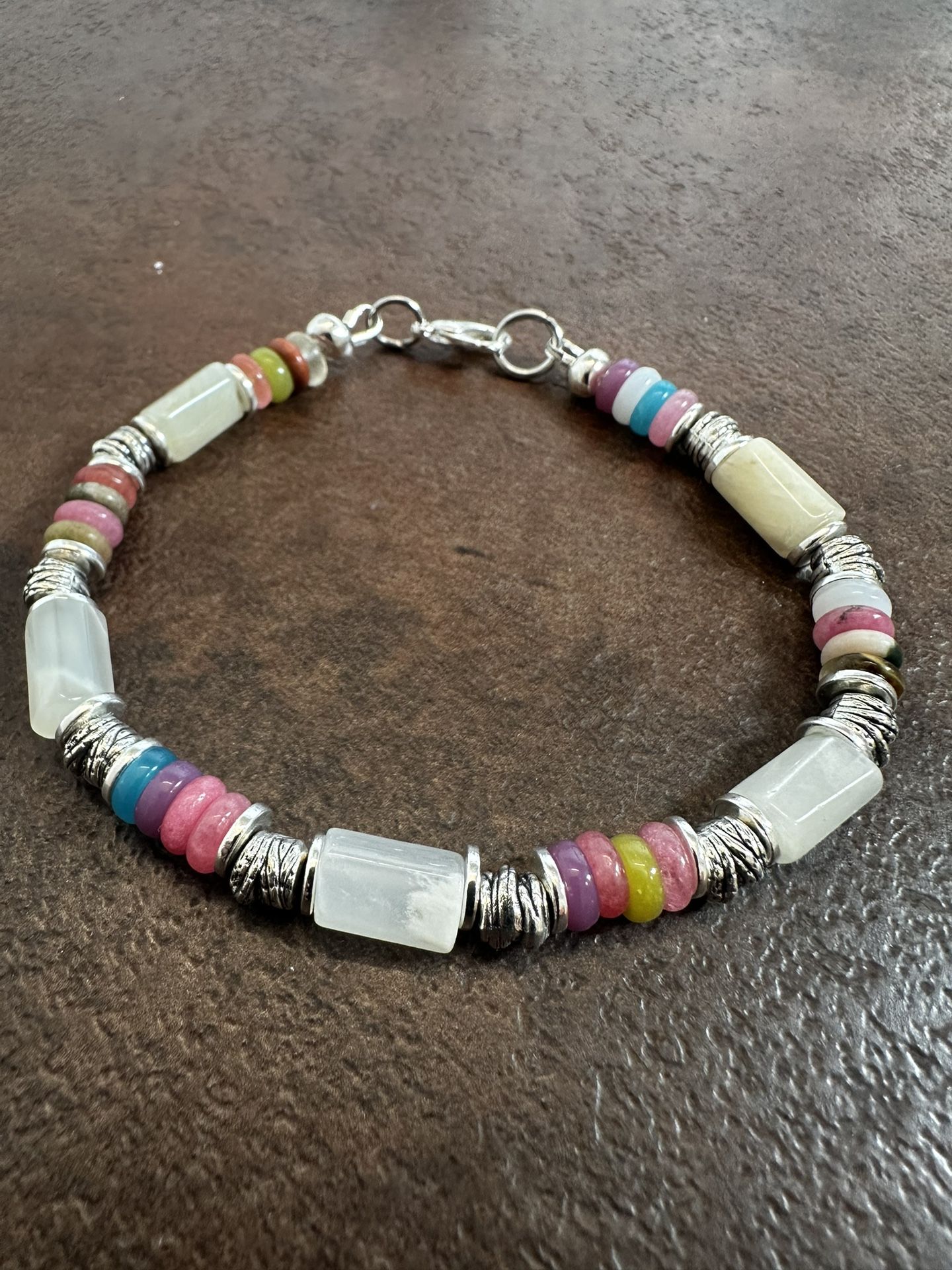 Bohemian Multicolor of Quartzite Beaded Bracelet with Silver Accents