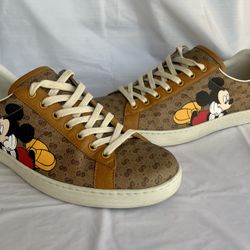 Men’s Gucci X Disney Mickey Mouse GG Supreme Monogram Canvas Ace Sneakers in size 8 1/2