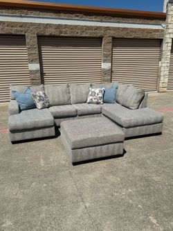 Large Gray Sectional Ottoman Couch