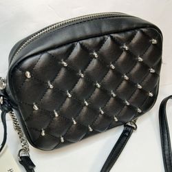 REBECCA MINKOFF Small Diamond Quilt Studded Top Zip Crossbody Bag Purse New