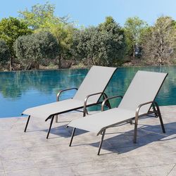 B368-Crestlive Products Outdoor Chaise Lounge Chair,5-Position Pool Lounge Chairs with Armrests Sunbathing Recliner for Patio, Beach, Deck, Yard (2PC 