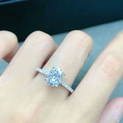 1ct oval moissanite wedding engagement s925 sterling silver ring size 5, 6 , 7, 8