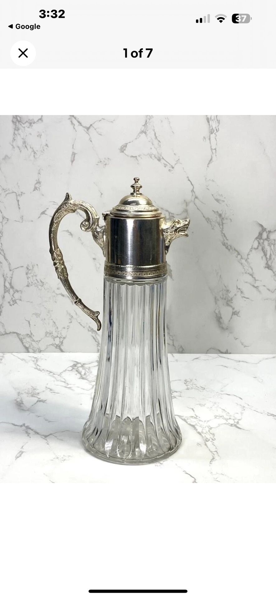 Italian Glass Wine Decanter Carafe Claret Jug Gargoyle Spout Italy Rare