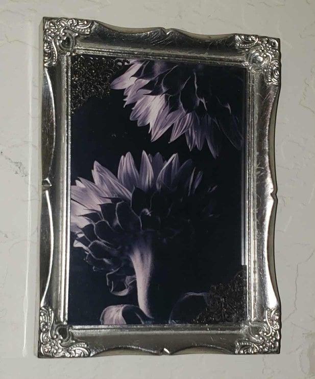 VINTAGE ORNATE SILVER FRAME BLACK PURPLE GOTHIC GOTH FLORAL FLOWER BRASS FILIGREE PICTURE ART DECOR