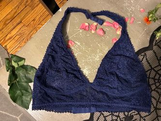 Navy Blue Lace Halter Bralette