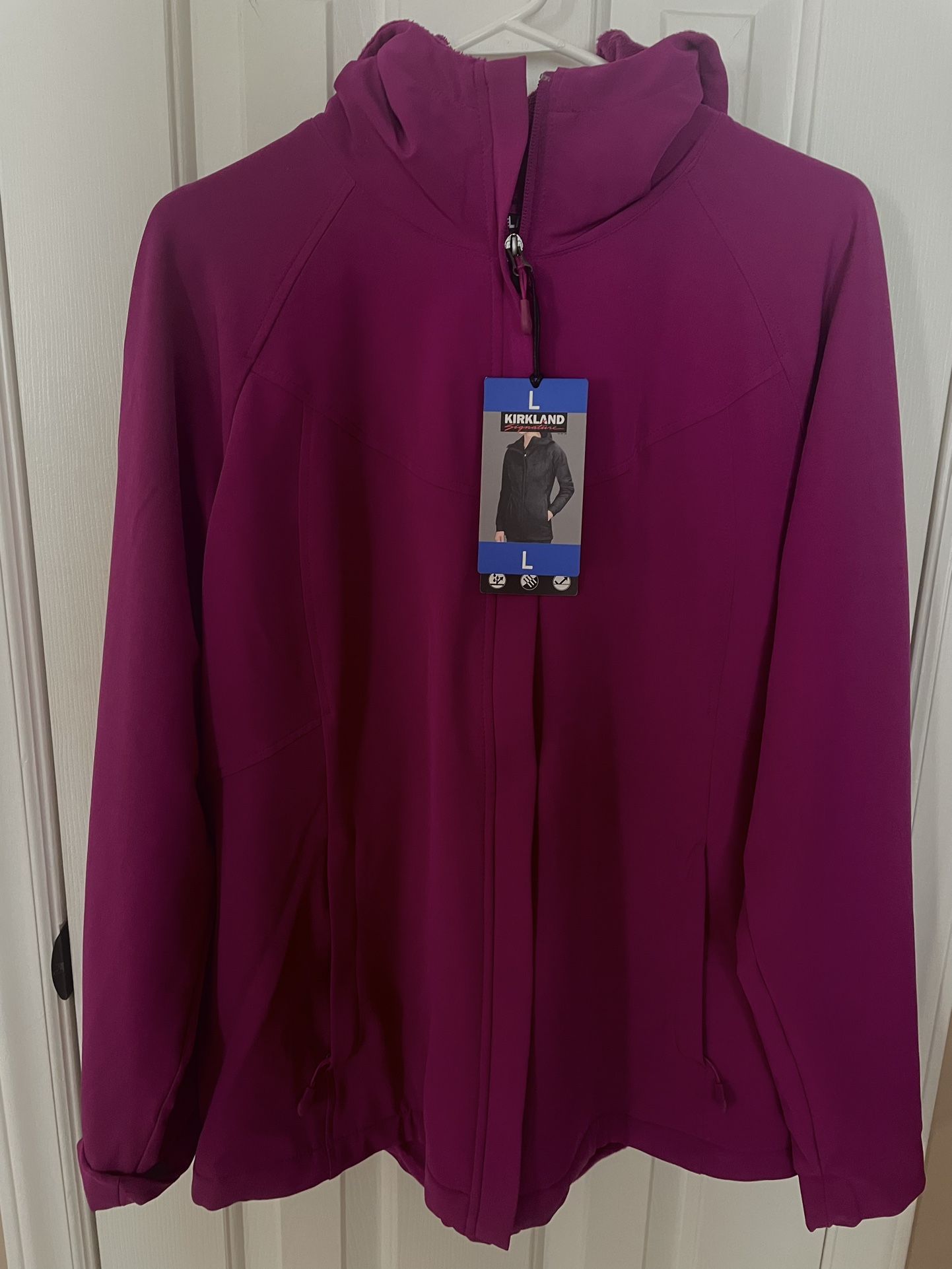 NEW Kirkland Signature Lg,Fuscia color, full zipper, 2 side zipper pockets. Hood.See pics and below!