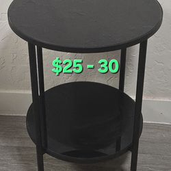Two Tier Round Glass and Metal End Table