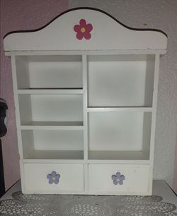 White wooden  wall mounted display shelf