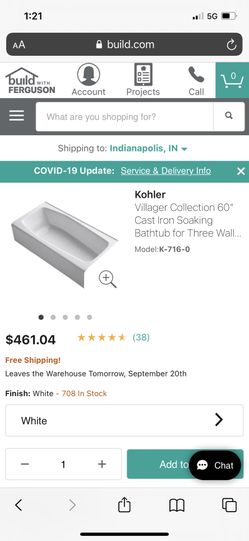 Kohler K-716-0 Cast Iron Bathtub New