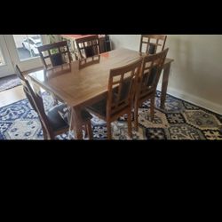 7 Piece Wood Brown Dining Set in Light Oak