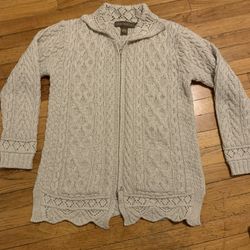 Inis Craft Womens L 100% Merino Full Zip Cardigan w Pockets made in Ireland 