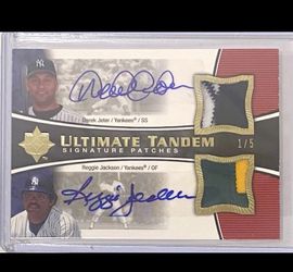2006 UD Ultimate Tandem Derek Jeter / Reggie Jackson 1/5 Dual AUTO Patches