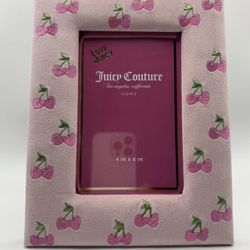 Juicy Couture Photo Frame 4” x 6” Pink Velour w/ Cherry Print Stand Alone Frame