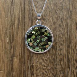 18 Inch Sterling Silver Large Circle Abalone Shell Pendant Necklace