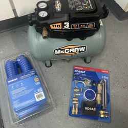 Air Compressor, 3 Gallon 110 PSI w/ Hose Kit