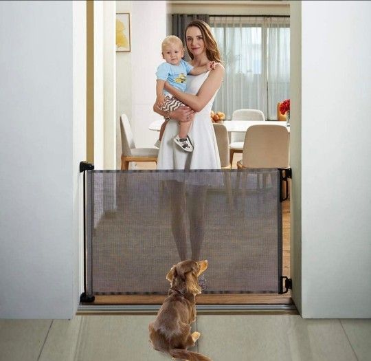EasyBaby Retractable Baby Gate, 33" Tall, Extends up to 55'' Wide, Grey / Child Safety Baby Gates, Pet Retractable Gates for Stairs, Doorways, Hallway