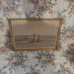 Beautiful Antique Sea Scape Oil Painting 