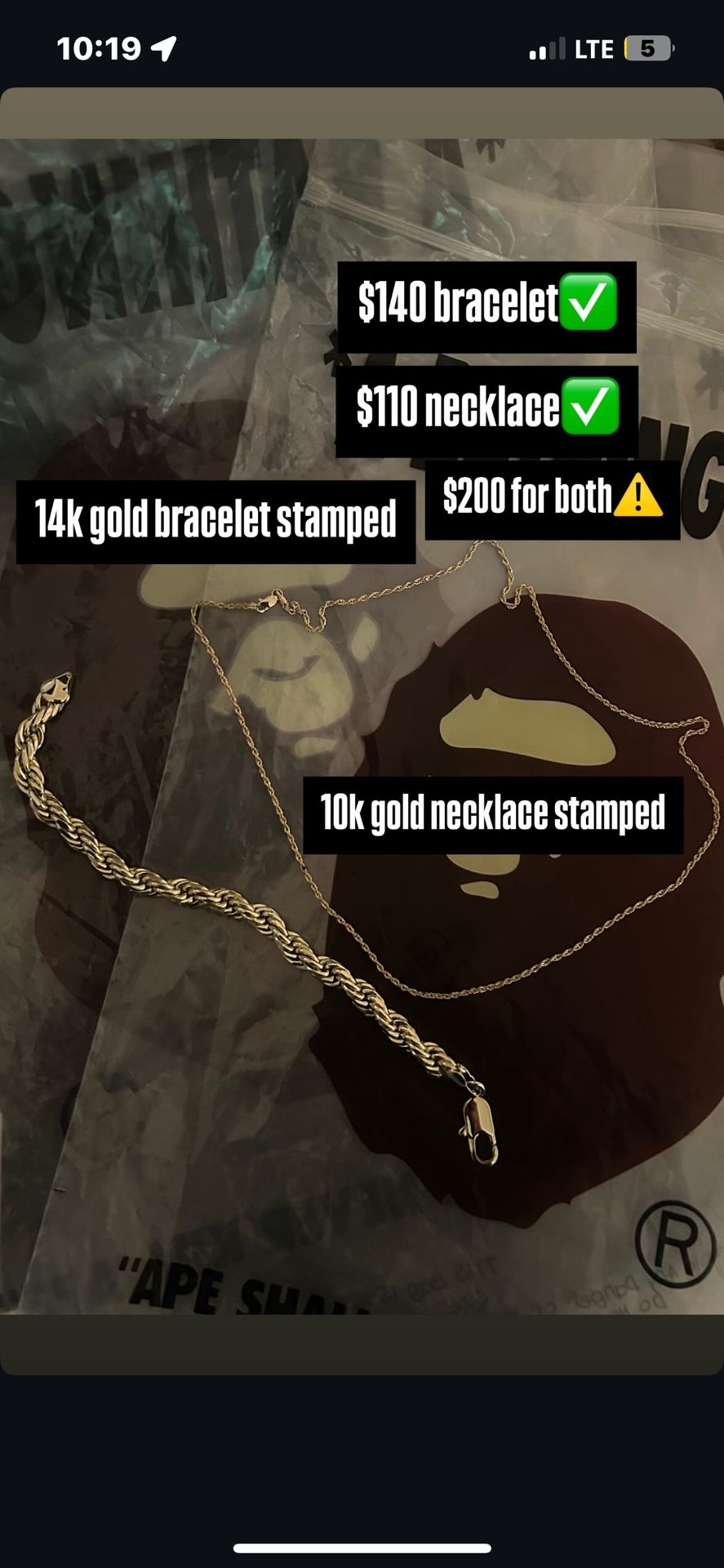 14k gold bracelet and 10k gold necklace
