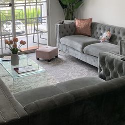 Silver Suede Couch Set w/ Design Gems